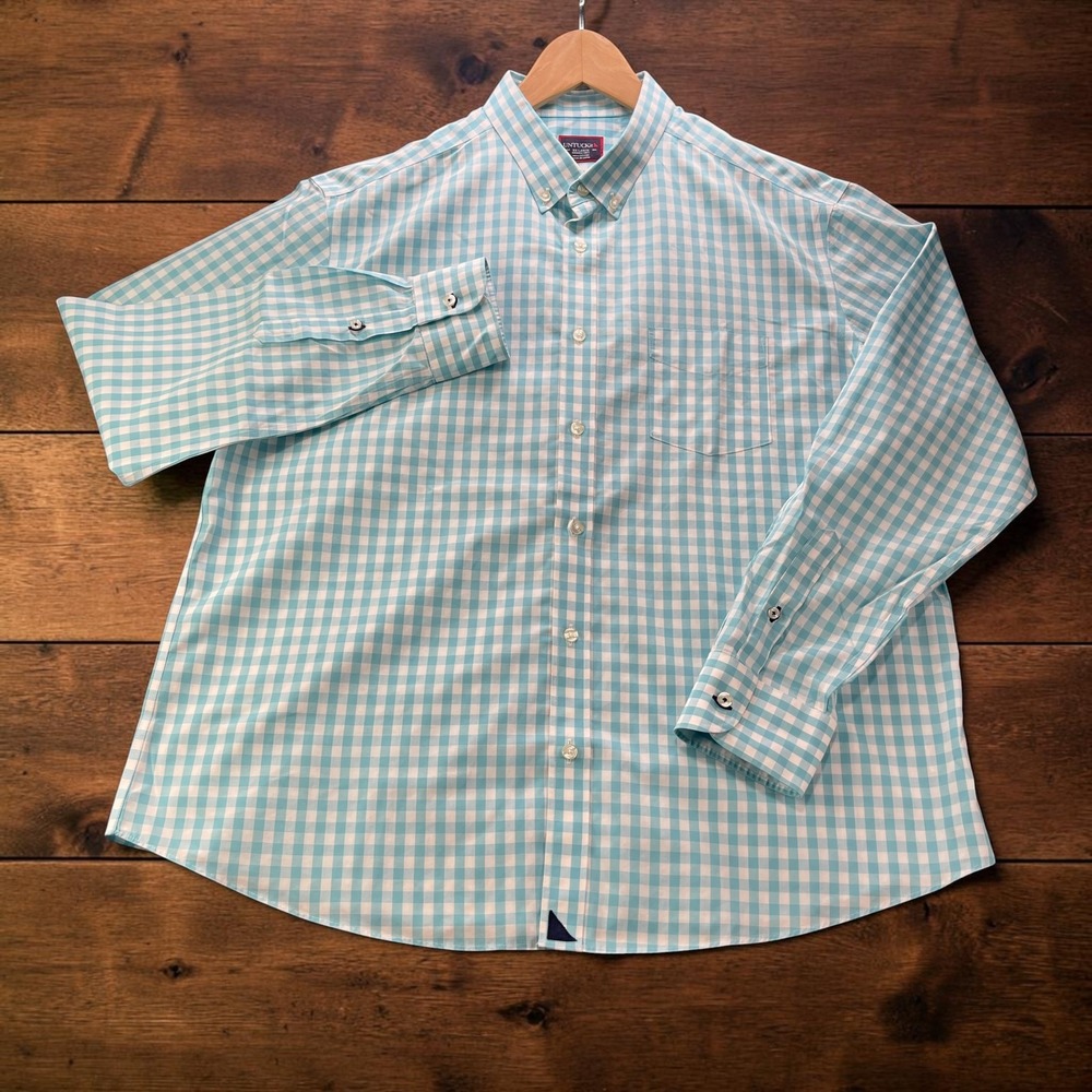 UNTUCKit Mens XXL Blue Gingham Wrinkle Free Cotton Button Down Shirt Long Sleeve